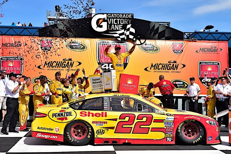 Nascar winner sponsored by Shell Lubricants in victory lane.