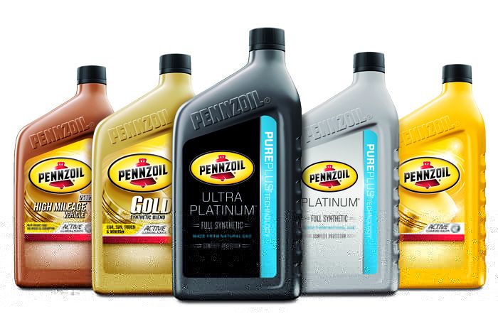 Pennzoil oil jugs, including synthetic and non-synthetic motor oil.